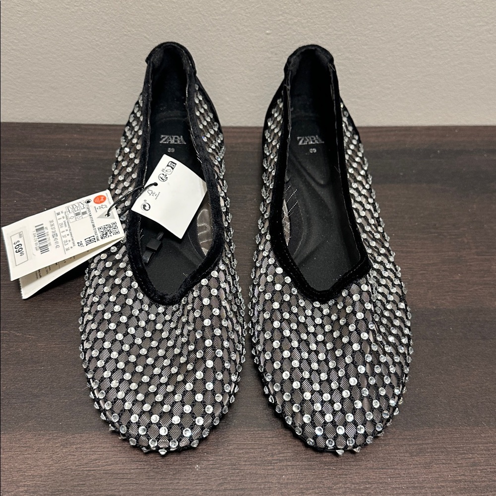 Zara Women's Black with rhinestone flats